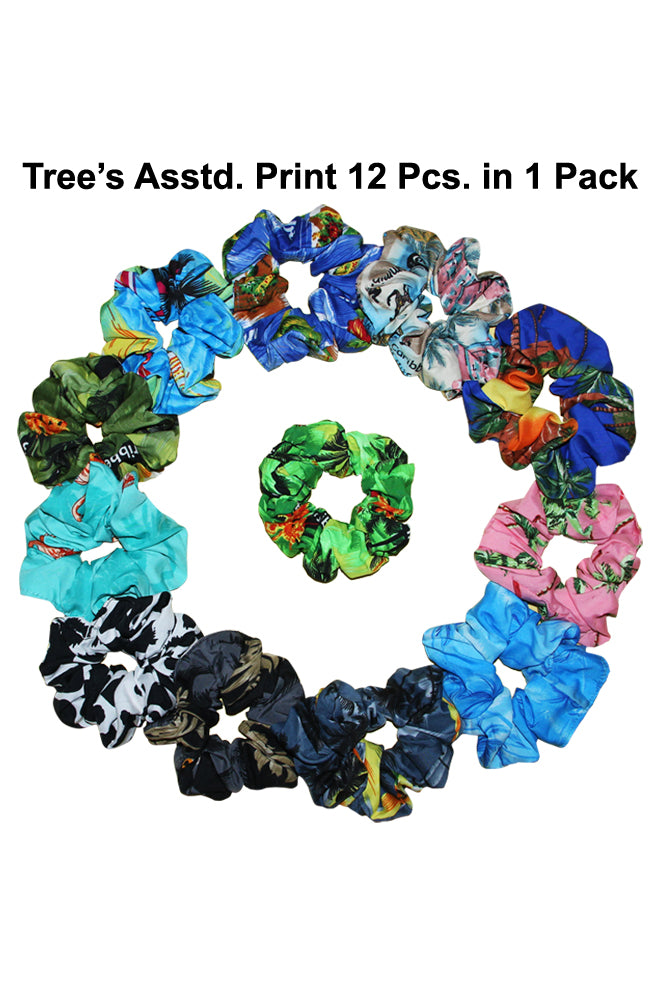 Scrunchie (Pack of 12 Assorted Tropical Tree Designs)