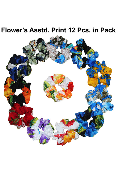 Scrunchie (Pack of 12 Assorted Flower Leaf Designs)